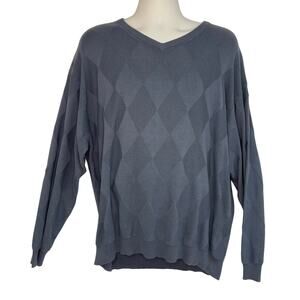 Northern Isles Men's Sweater XXL V-Neck Diamond Print Cotton Blue Preppy